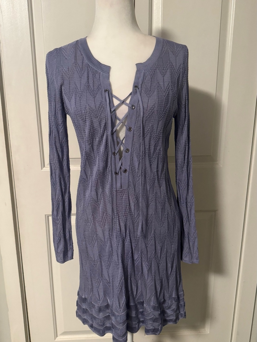 Missoni Lavender Lace-Up Long Sleeve Knit Dress